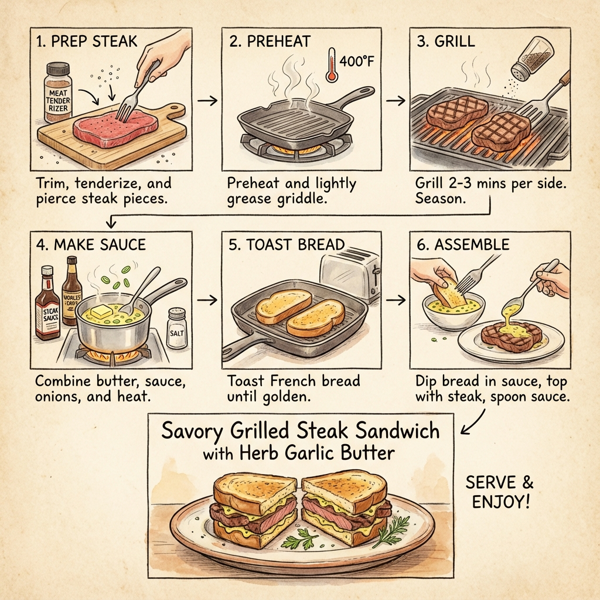 Savory Grilled Steak Sandwich with Herb Garlic Butter instructions