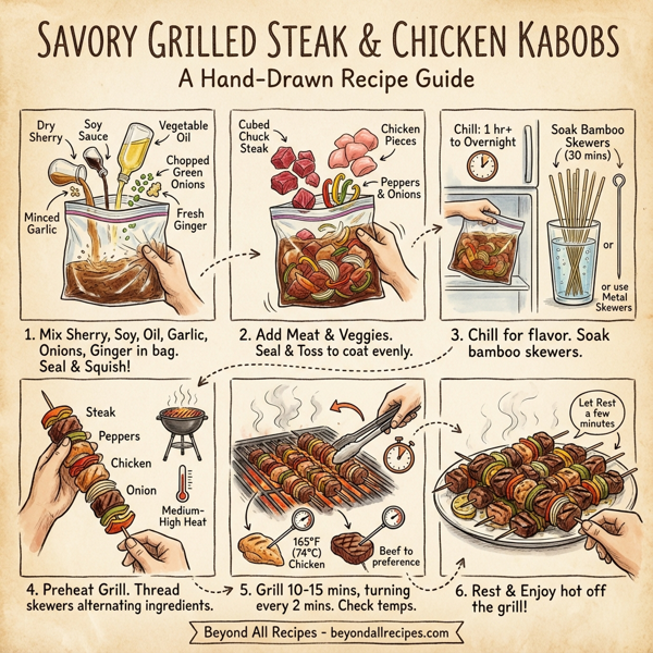 Savory Grilled Steak and Chicken Kabobs instructions