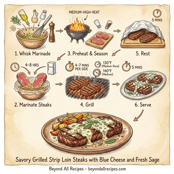 Savory Grilled Strip Loin Steaks with Blue Cheese and Fresh Sage instructions