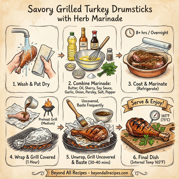 Savory Grilled Turkey Drumsticks with Herb Marinade instructions
