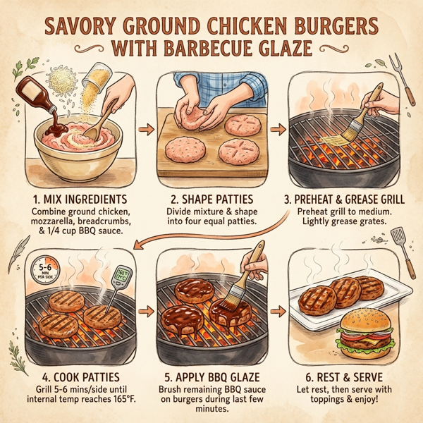 Savory Ground Chicken Burgers with Barbecue Glaze instructions