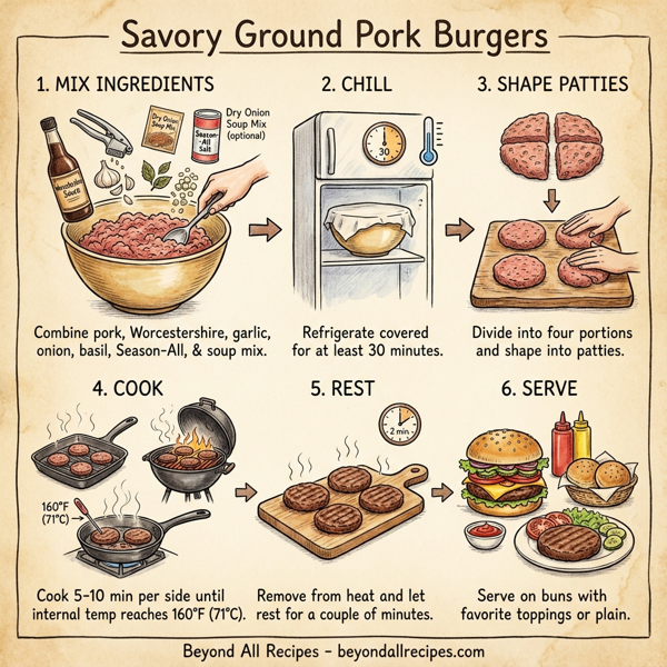 Savory Ground Pork Burgers instructions