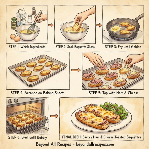 Savory Ham & Cheese Toasted Baguettes instructions