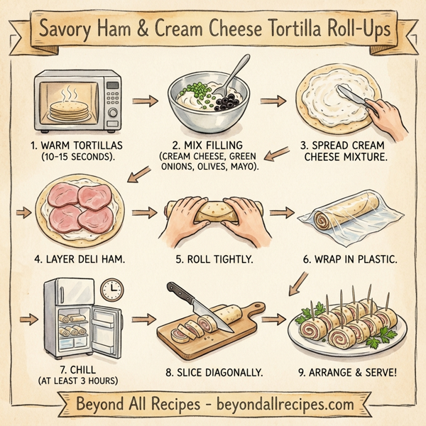 Savory Ham & Cream Cheese Tortilla Roll-Ups instructions