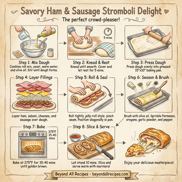 Savory Ham & Sausage Stromboli Delight instructions