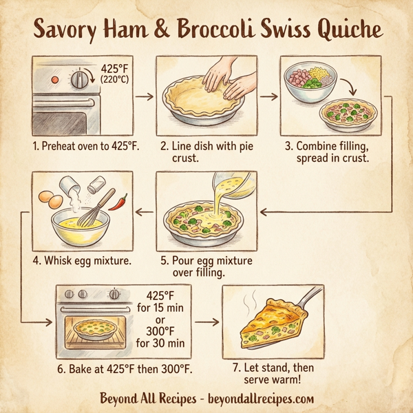 Savory Ham and Broccoli Swiss Quiche instructions