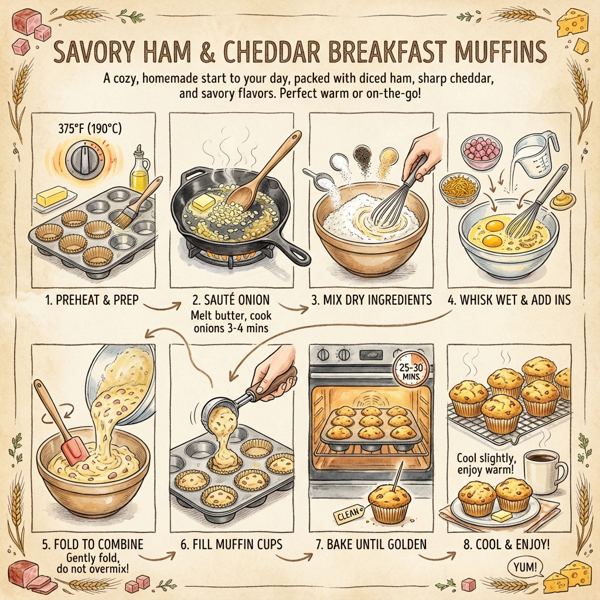Savory Ham and Cheddar Breakfast Muffins instructions