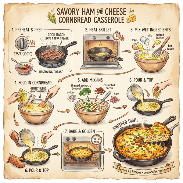 Savory Ham and Cheese Cornbread Casserole instructions