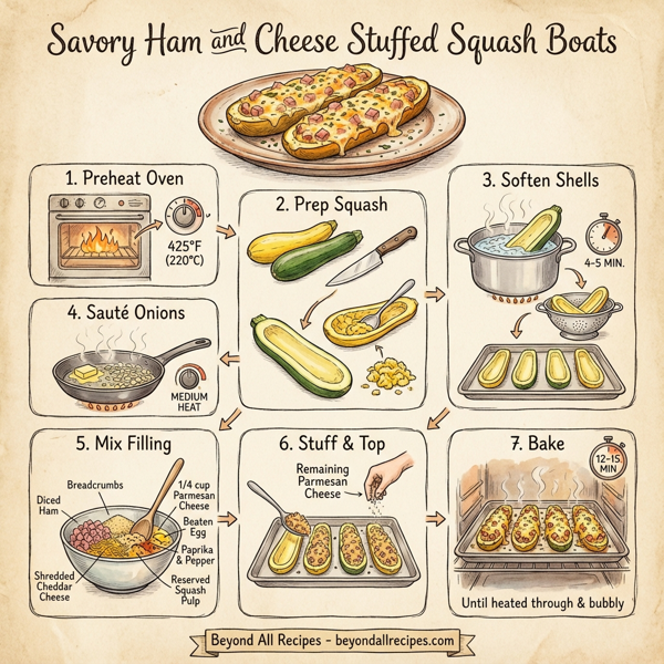 Savory Ham and Cheese Stuffed Squash Boats instructions