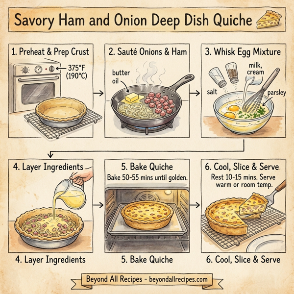 Savory Ham and Onion Deep Dish Quiche instructions