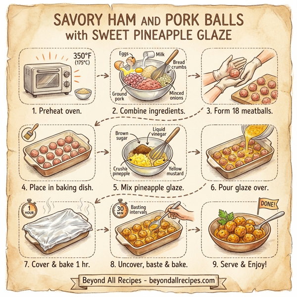 Savory Ham and Pork Balls with Sweet Pineapple Glaze instructions