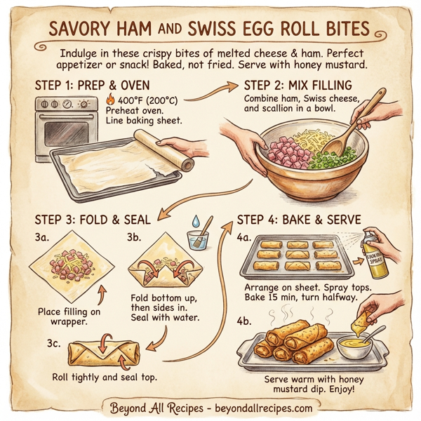 Savory Ham and Swiss Egg Roll Bites instructions