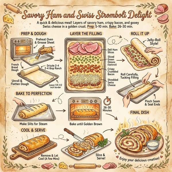 Savory Ham and Swiss Stromboli Delight instructions