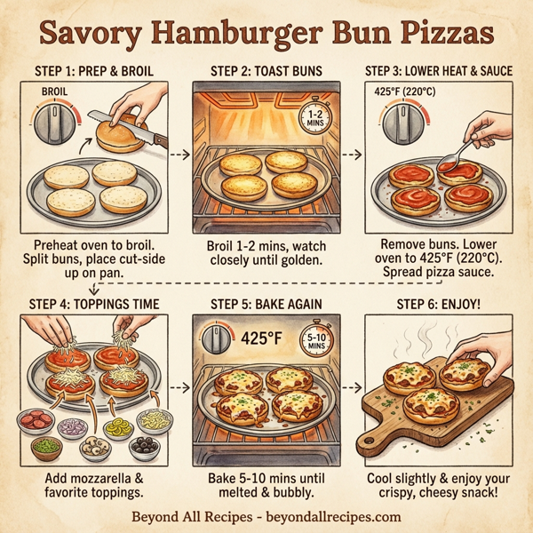 Savory Hamburger Bun Pizzas instructions