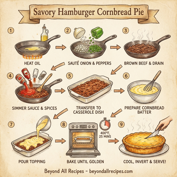 Savory Hamburger Cornbread Pie instructions