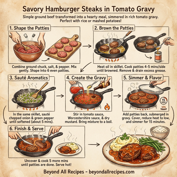 Savory Hamburger Steaks in Tomato Gravy instructions