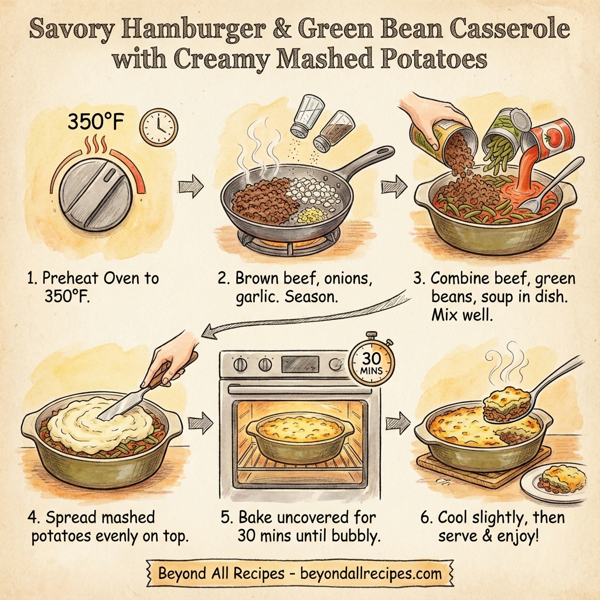 Savory Hamburger and Green Bean Casserole with Creamy Mashed Potatoes instructions