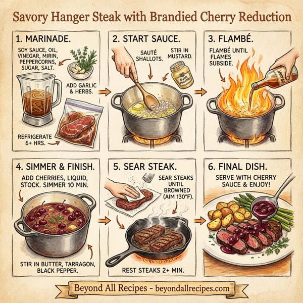 Savory Hanger Steak with Brandied Cherry Reduction instructions