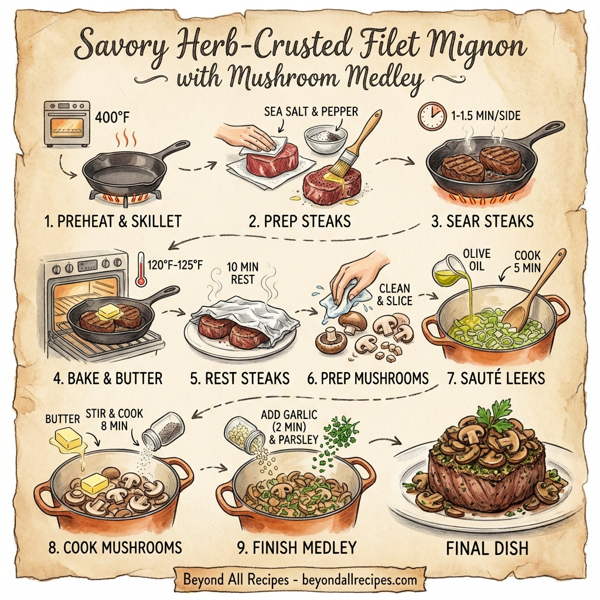 Savory Herb-Crusted Filet Mignon with Mushroom Medley instructions