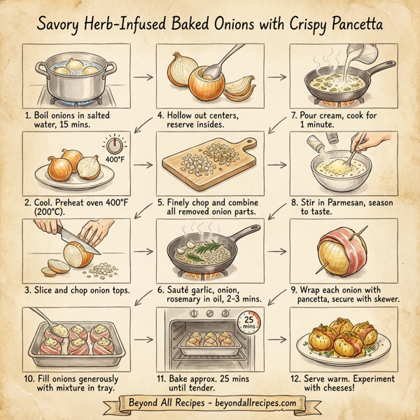 Savory Herb-Infused Baked Onions with Crispy Pancetta instructions
