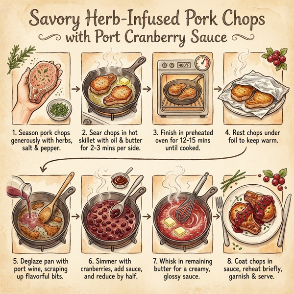 Savory Herb-Infused Pork Chops with Port Cranberry Sauce instructions