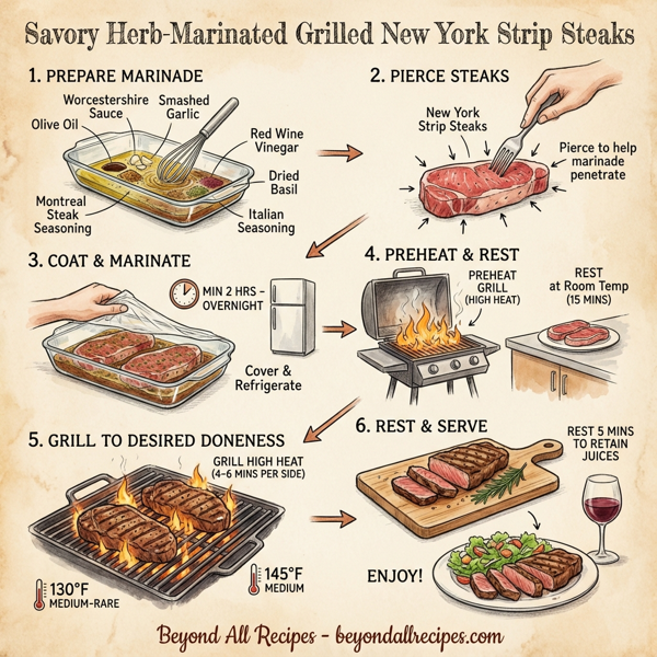 Savory Herb-Marinated Grilled New York Strip Steaks instructions