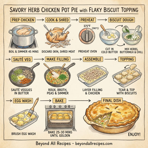 Savory Herb Chicken Pot Pie with Flaky Biscuit Topping instructions
