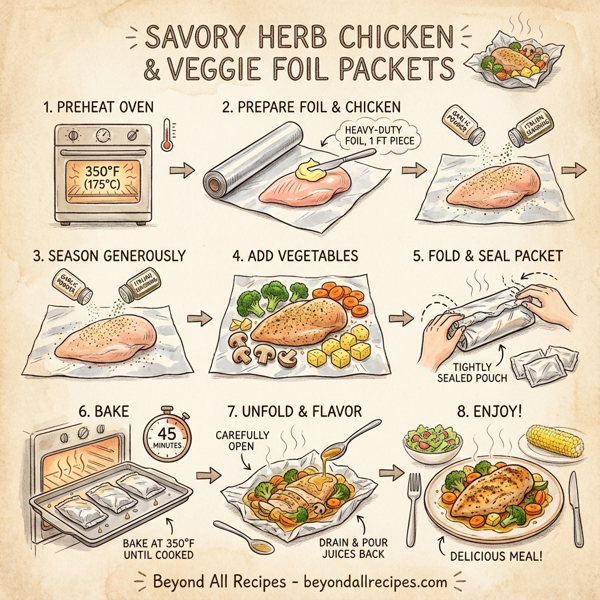 Savory Herb Chicken and Veggie Foil Packets instructions