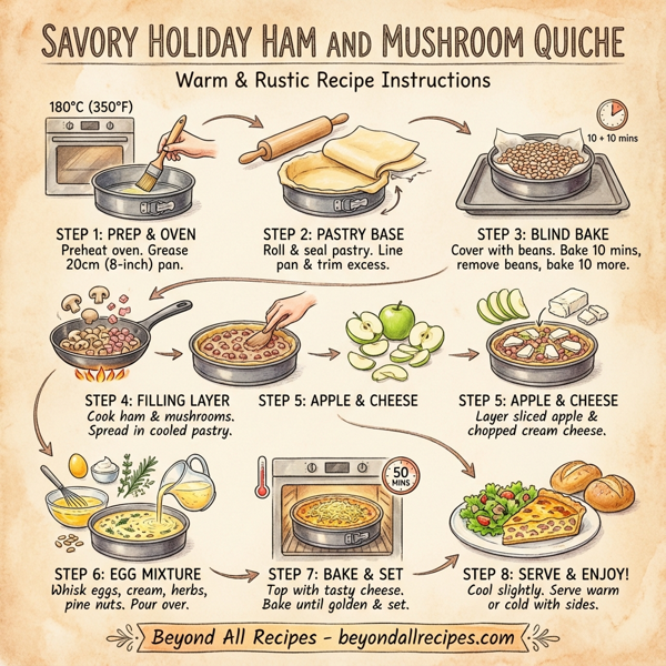 Savory Holiday Ham and Mushroom Quiche instructions