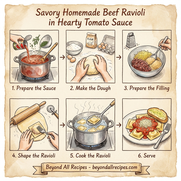 Savory Homemade Beef Ravioli in Hearty Tomato Sauce instructions