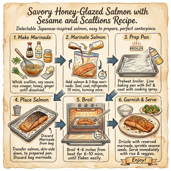 Savory Honey-Glazed Salmon with Sesame and Scallions instructions