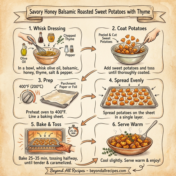 Savory Honey Balsamic Roasted Sweet Potatoes with Thyme instructions