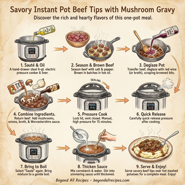 Savory Instant Pot Beef Tips with Mushroom Gravy instructions