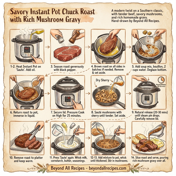 Savory Instant Pot Chuck Roast with Rich Mushroom Gravy instructions