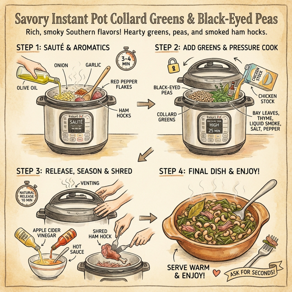 Savory Instant Pot Collard Greens with Black-Eyed Peas instructions