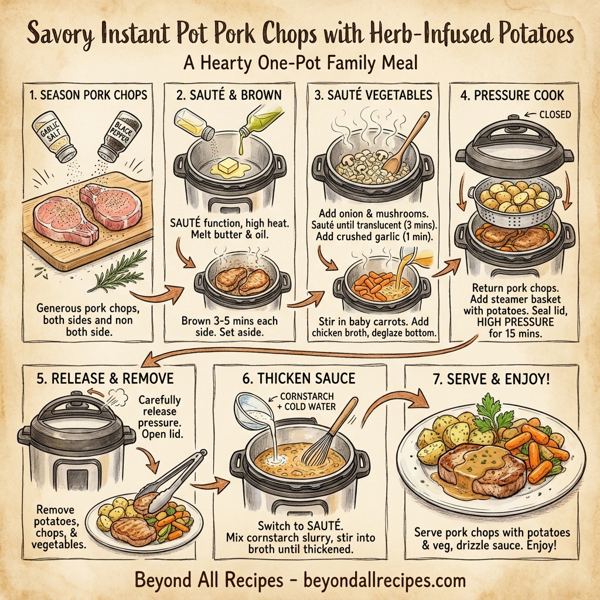 Savory Instant Pot Pork Chops with Herb-Infused Potatoes instructions