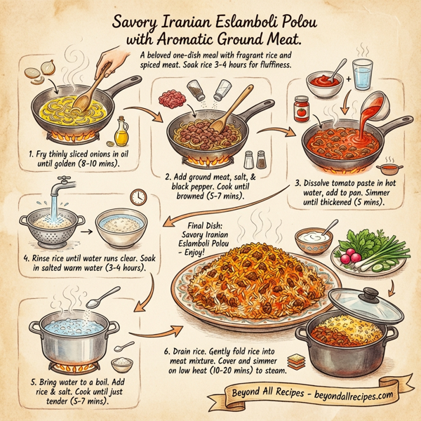 Savory Iranian Eslamboli Polou with Aromatic Ground Meat instructions