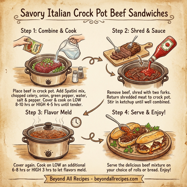 Savory Italian Crock Pot Beef Sandwiches instructions