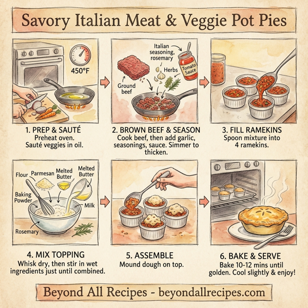Savory Italian Meat and Veggie Pot Pies instructions