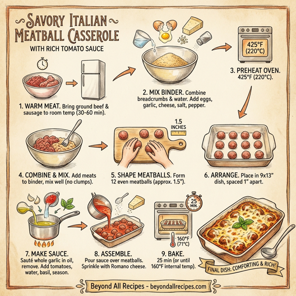 Savory Italian Meatball Casserole with Rich Tomato Sauce instructions