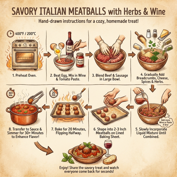 Savory Italian Meatballs with Herbs and Wine instructions