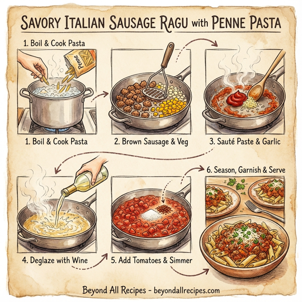 Savory Italian Sausage Ragu with Penne Pasta instructions