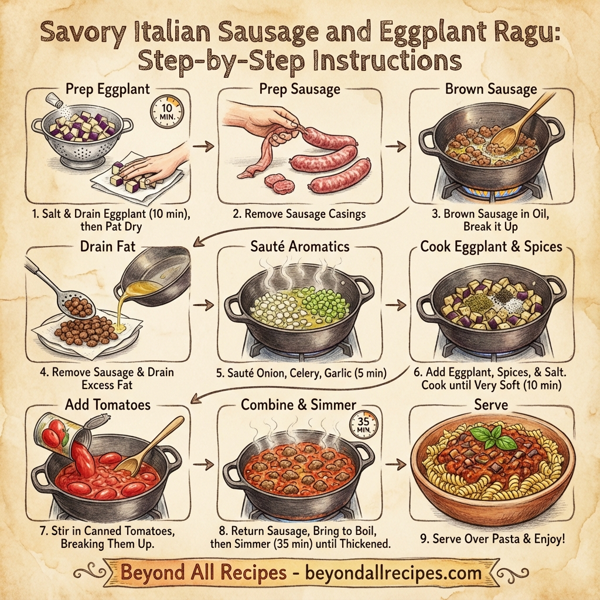 Savory Italian Sausage and Eggplant Ragu instructions
