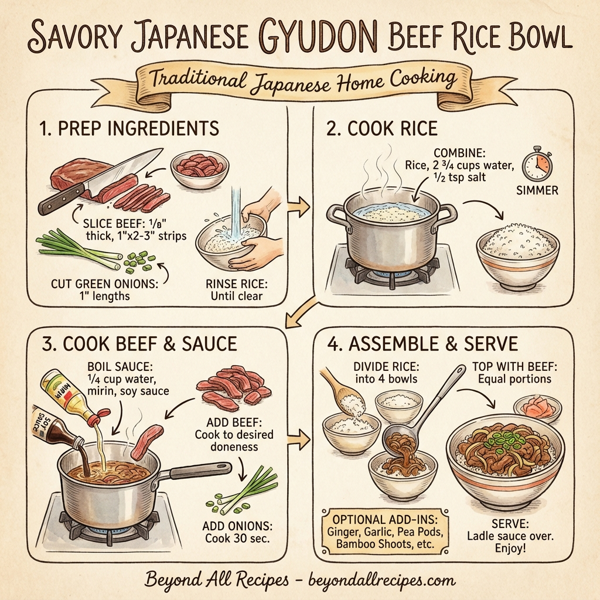 Savory Japanese Gyudon Beef Rice Bowl instructions