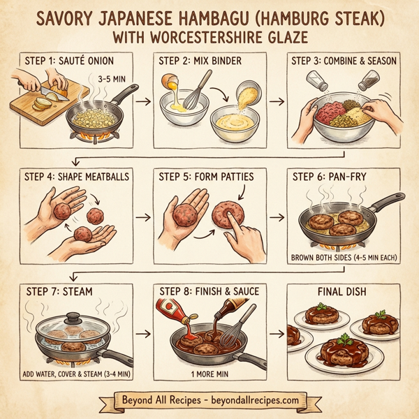 Savory Japanese Hambagu (Hamburg Steak) with Worcestershire Glaze instructions