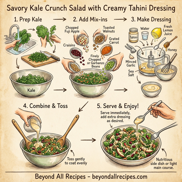 Savory Kale Crunch Salad with Creamy Tahini Dressing instructions