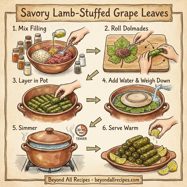Savory Lamb-Stuffed Grape Leaves instructions