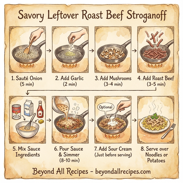 Savory Leftover Roast Beef Stroganoff instructions