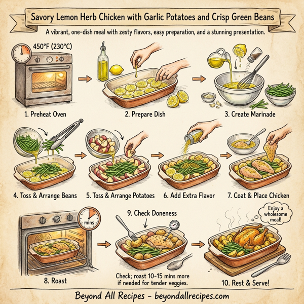 Savory Lemon Herb Chicken with Garlic Potatoes and Crisp Green Beans instructions