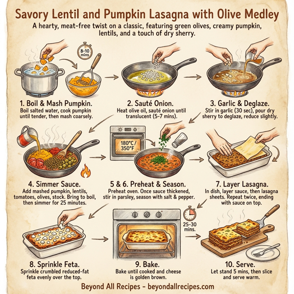 Savory Lentil and Pumpkin Lasagna with Olive Medley instructions